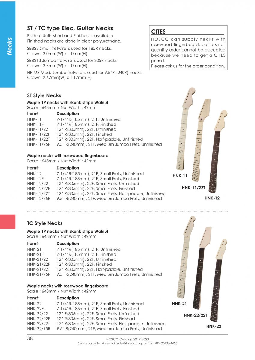 cuerpos/mangos HOSCO Construcción y Reparación de Instrumentos